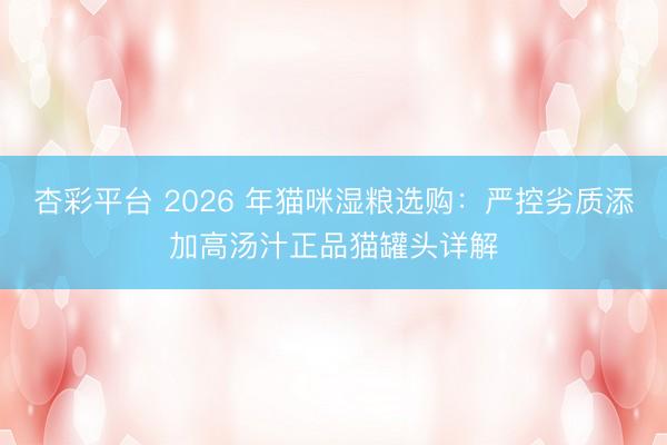 杏彩平台 2026 年猫咪湿粮选购：严控劣质添加高汤汁正品猫罐头详解